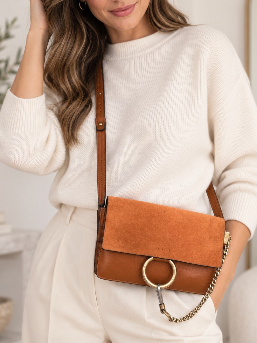 Chloé Small Faye Tobacco Brown Suede Leather Crossbody Bag + COA